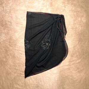 Vintage 90s Sheer Mesh Embroidered Layer Skirt Floral Rainbow Trim Boho Beach